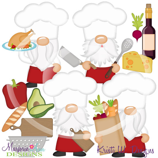 Chef Gnomes SVG Cutting Files/Paper Piecing + Clipart - Click Image to Close